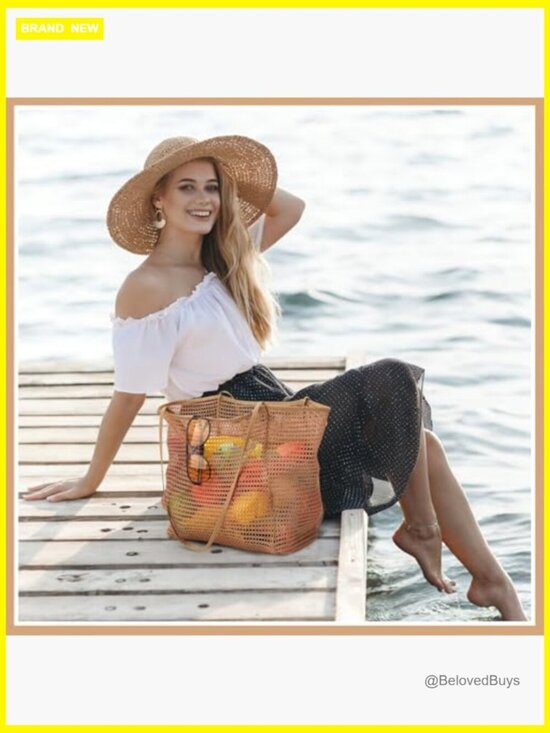 10pc Mesh Beach Tote & Straw Hat Set, Foldable Hat, Rattan Earrings for Travel